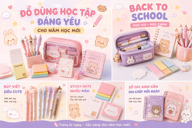 Bộ đồ dùng học tập học sinh pastel đáng yêu cho năm học mới