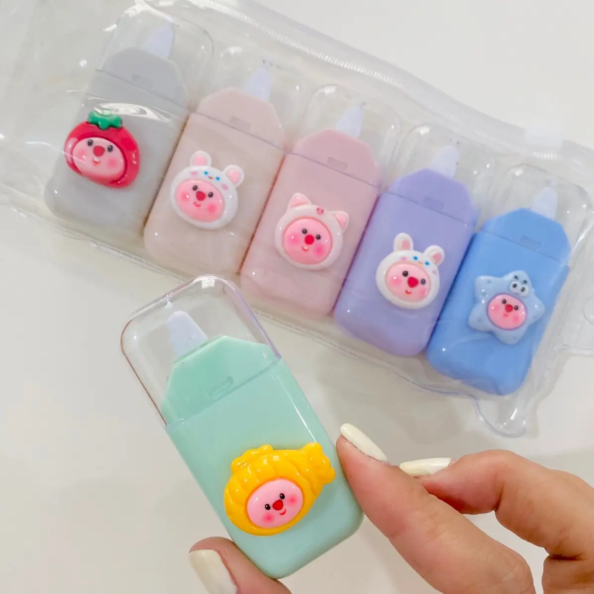 Bút xoá kéo hình thú dễ thương Bút xoá kéo hình thú hồng thỏ heo xinh xắn