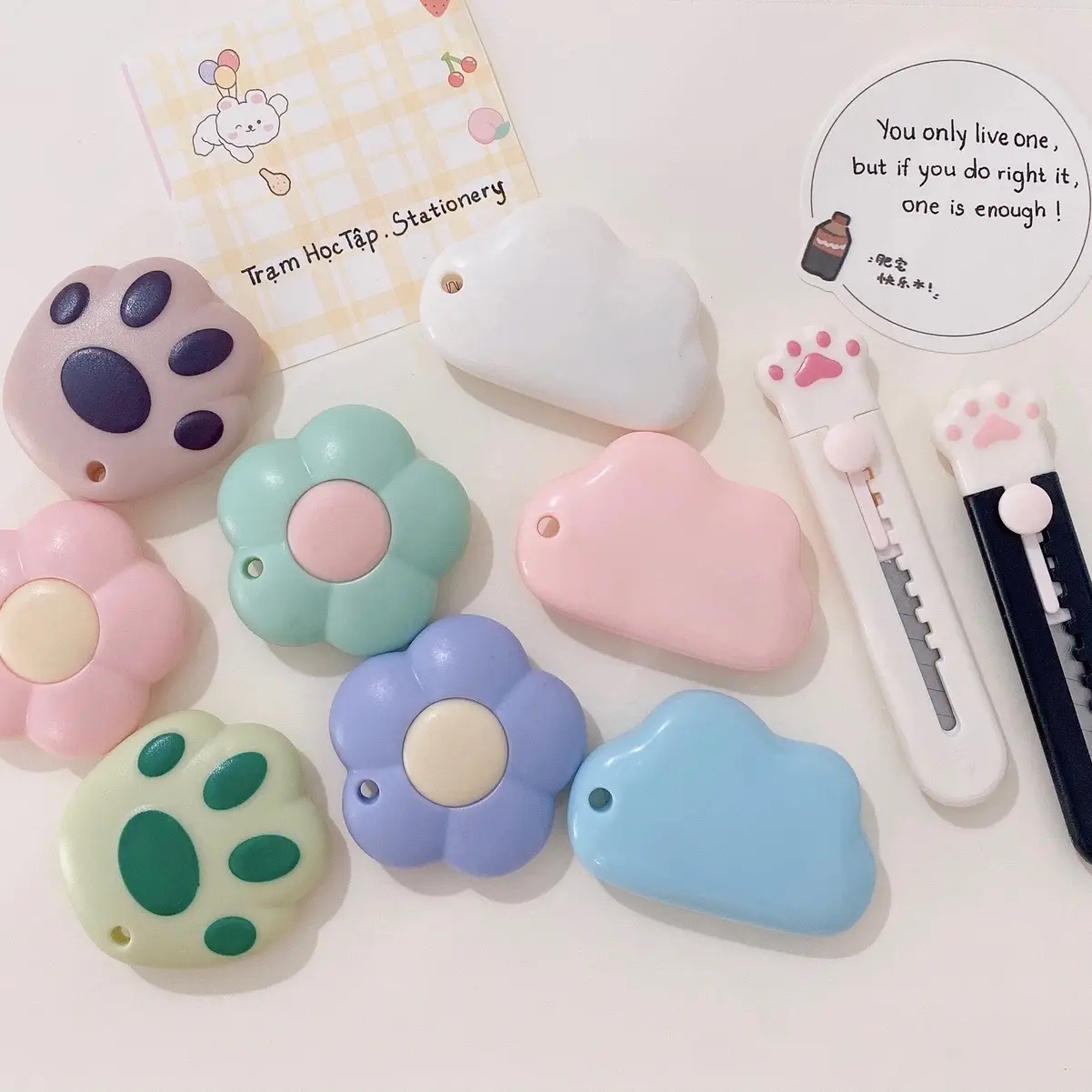 Bộ dao rọc giấy học sinh màu pastel dễ thương Bộ sưu tập dao rọc giấy học sinh nhiều màu sắc pastel