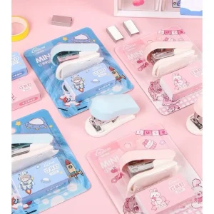 Bộ dập ghim mini hình chibi thỏ hồng và phi hành gia kèm hộp ghim