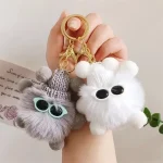 Móc khoá tiểu yêu bông xù màu xám khói và màu trắng tinh khôi