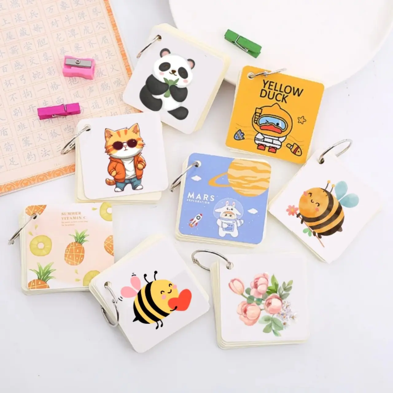 Set 2 sổ học từ vựng tiếng Anh flashcard hình thú dễ thương