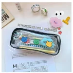 Túi đựng bút tiện lợi màu đen dán sticker gấu cute
