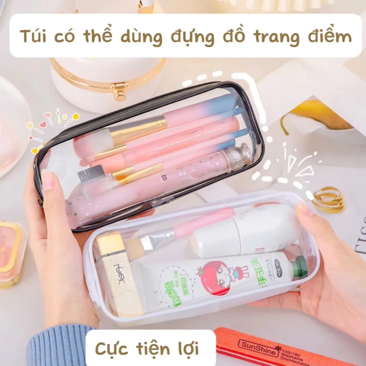 Túi đựng bút tiện lợi làm túi đựng mỹ phẩm trang điểm