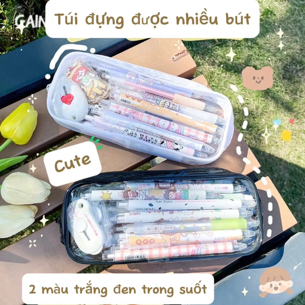 Túi đựng bút tiện lợi sức chứa lớn màu đen trắng