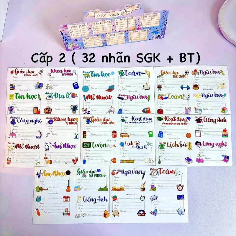 Nhãn vở in theo môn học cấp 1-2-3 dành cho trung học cơ sở
