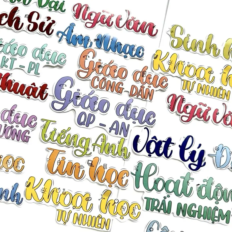 Sticker chữ môn học nhãn vở in theo môn học cấp 1-2-3