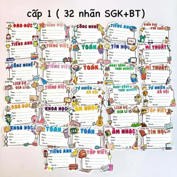 Set 32 nhãn vở cấp 1 c.trình Kết Nối Tri Thức mới