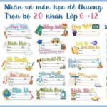 Set 20 nhãn vở in theo môn học cấp 1-2-3 cấp 2 và cấp 3