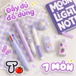 Set 7 món đồ dùng học tập học sinh màu tím pastel xinh xắn
